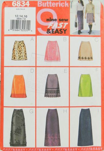 Butterick Fast & Easy 6834 Nine Misses/Petite Skirts