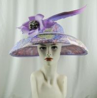 Jaime Lilac Sinamay, Lace Brocade Deep Brimmed Hat.