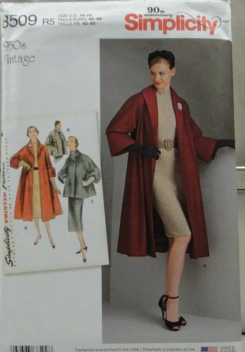 Simplicity 8509  Misses Vintage Lined Coat 1950's Retro