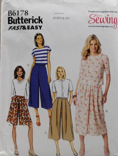 Butterick B6178 Misses Fast and Easy Culottes