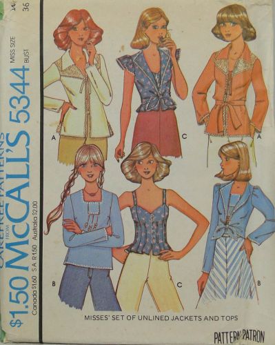 McCall's Carefree Patterns 5344 Misses Set of Unlined Jackets and Tops